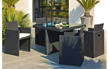 Salon de jardin design encastrable 4 places DCB Garden en résine tressée