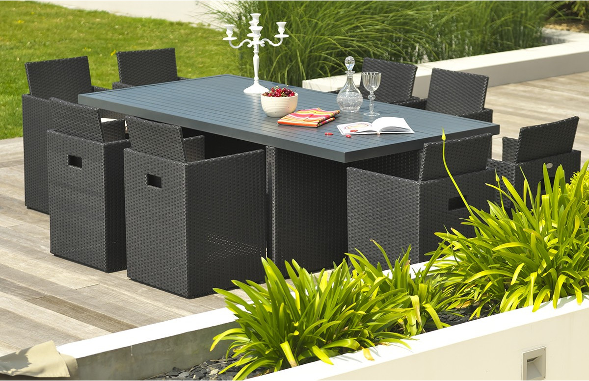 Salon de jardin encastrable 8 places DCB Garden en résine tressée & aluminium noir Salon de jardin encastrable 8 places DCB Garden en résine tressée & aluminium noir