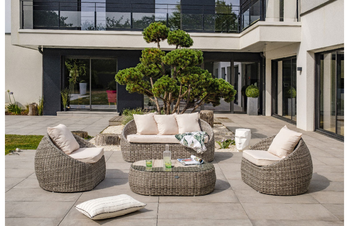 Salon de jardin design bas en résine tressée DCB Garden 5 places gris ISA Salon de jardin design bas en résine tressée DCB Garden 5 places gris ISA