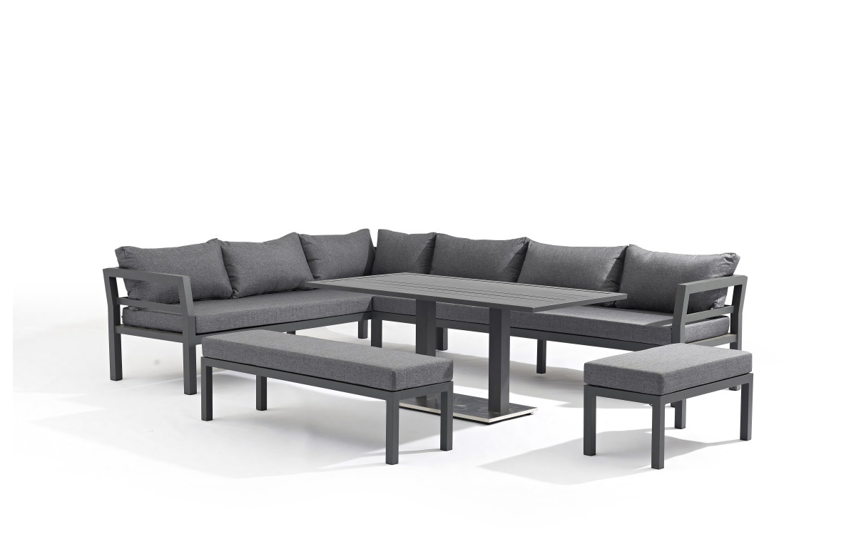 Salon de jardin d'angle design bas gris anthracite 10 personnes DELORM