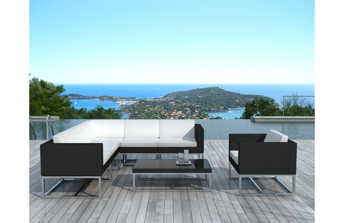 Salon de jardin design bas noir 6 personnes DELORM Salon de jardin design bas noir 6 personnes DELORM