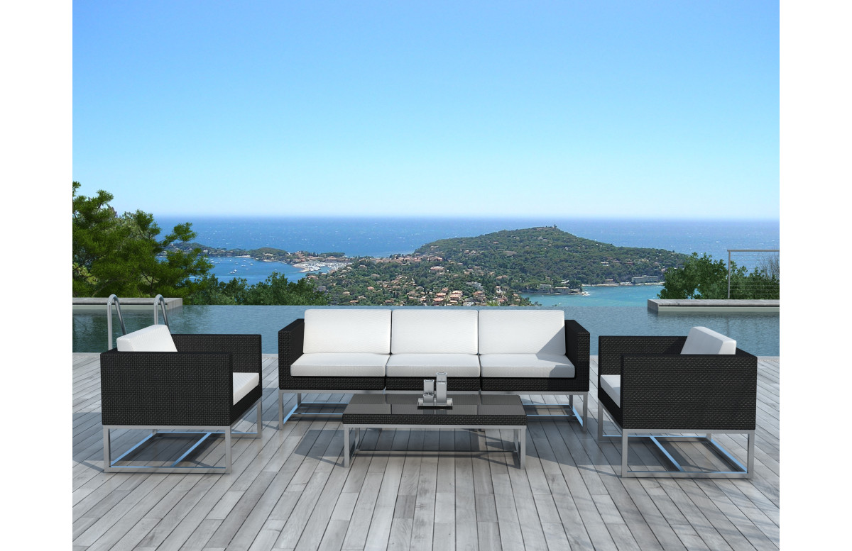 Salon de jardin design bas noir 5 personnes DELORM Salon de jardin design bas noir 5 personnes DELORM