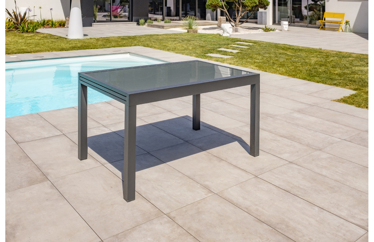 Table salon de jardin extensible en alu/verre pour 8/10 personnes DCB Garden TOLEDE gris anthracite Table salon de jardin extensible en alu/verre pour 8/10 personnes DCB Garden TOLEDE gris anthracite