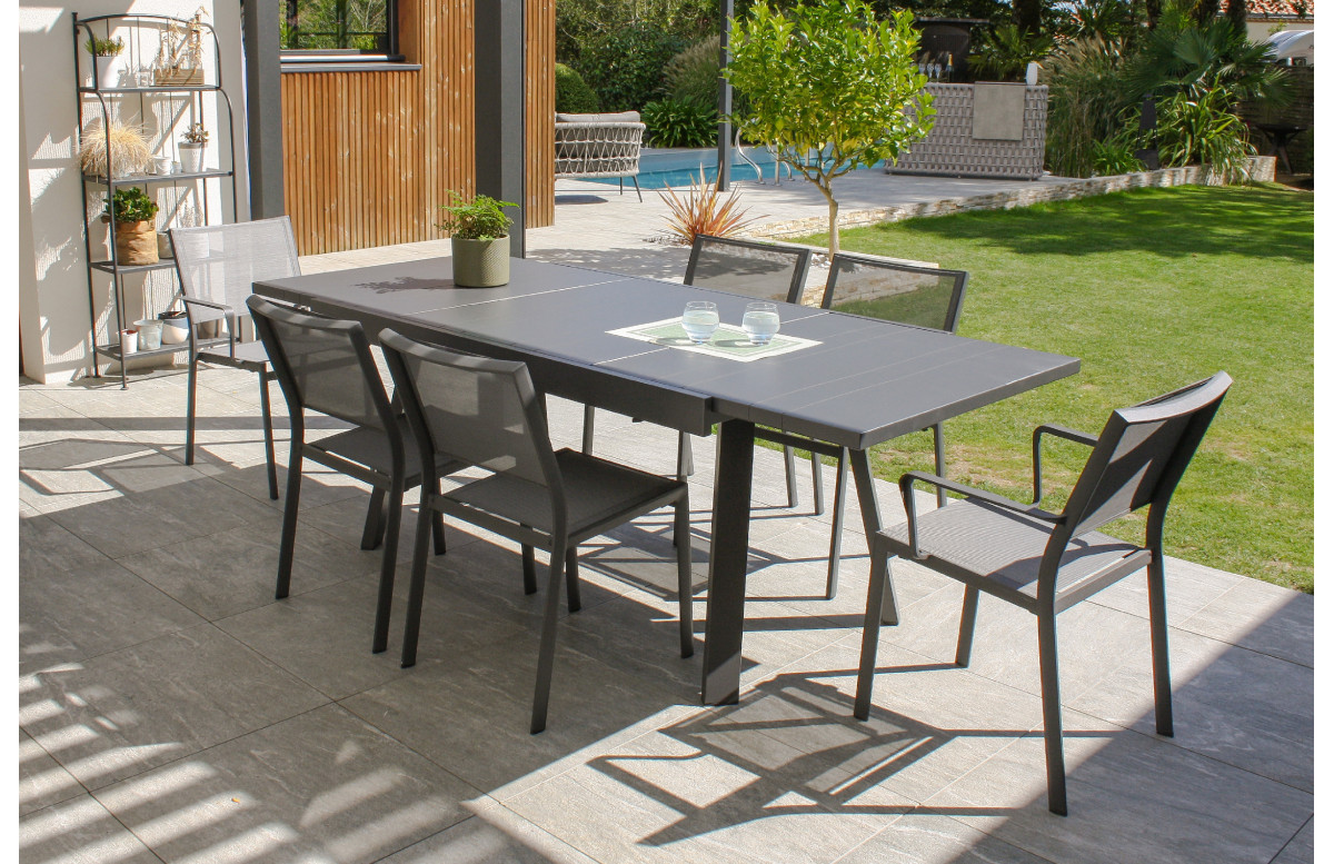 Ensemble table et chaises de jardin extensible en aluminium STOCKHOLM Anthracite 6 personnes DCB GARDEN Ensemble table et chaises de jardin extensible en aluminium STOCKHOLM Anthracite 6 personnes DCB GARDEN