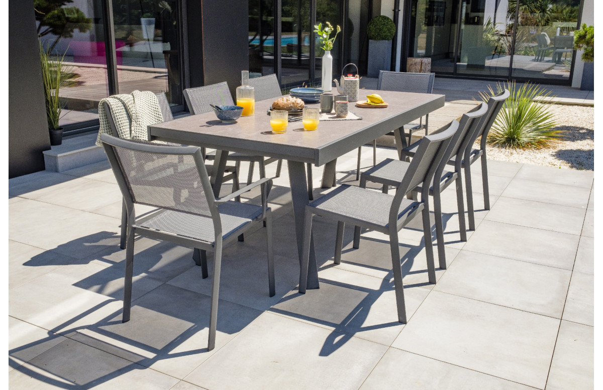 Ensemble table et chaises de jardin extensible en céramique STOCKHOLM Anthracite 8 personnes DCB GARDEN Ensemble table et chaises de jardin extensible en céramique STOCKHOLM Anthracite 8 personnes DCB GARDEN