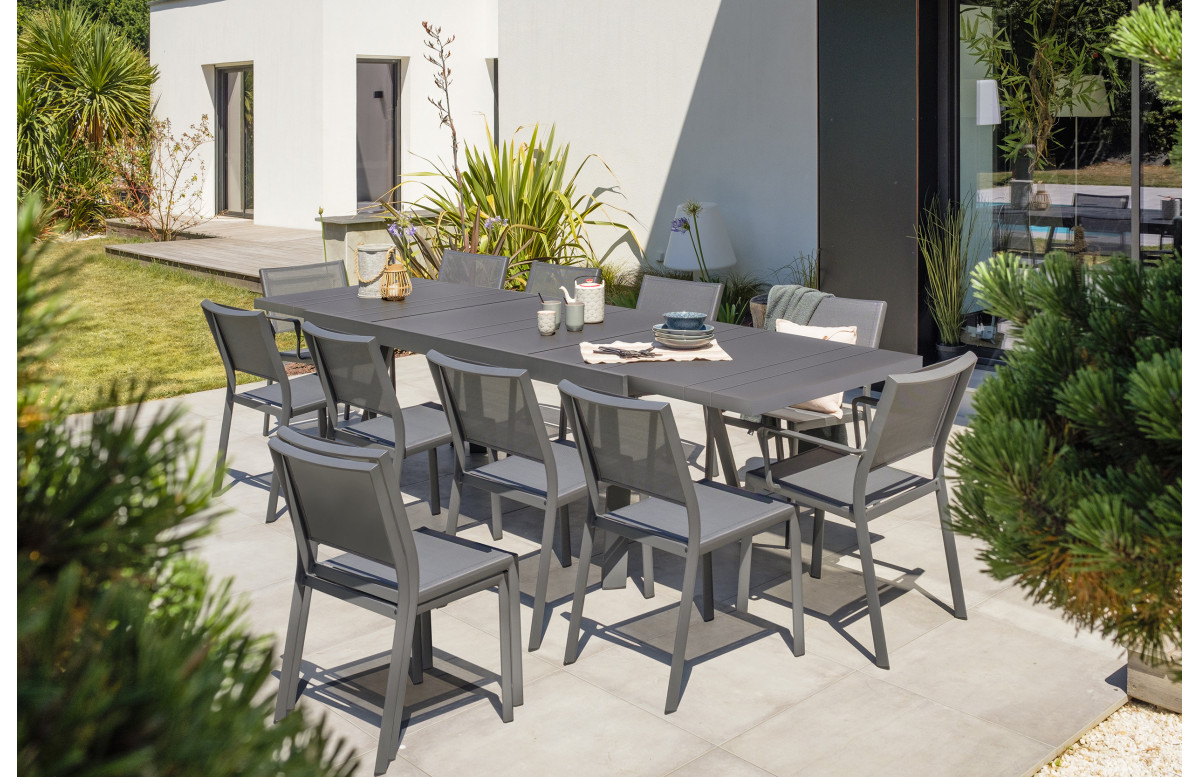 Ensemble table et chaises de jardin extensible en aluminium STOCKHOLM Anthracite 12 personnes DCB GARDEN Ensemble table et chaises de jardin extensible en aluminium STOCKHOLM Anthracite 12 personnes DCB GARDEN