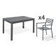 Ensemble table et fauteuils de jardin en aluminium anthracite 4 personnes City Garden Gaston