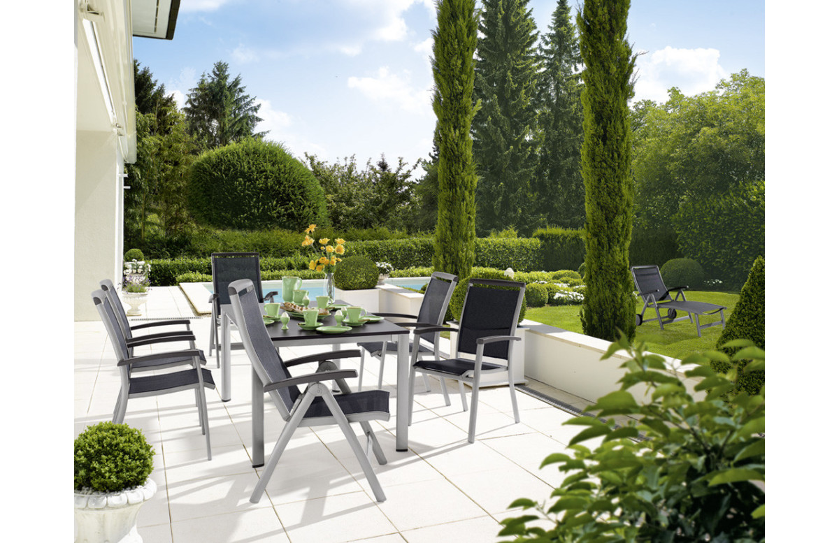 Ensemble table et fauteuils de jardin pliant aluminium/Textilux 6 personnes Royal - Sieger Exclusiv Ensemble table et fauteuils de jardin pliant aluminium/Textilux 6 personnes Royal - Sieger Exclusiv