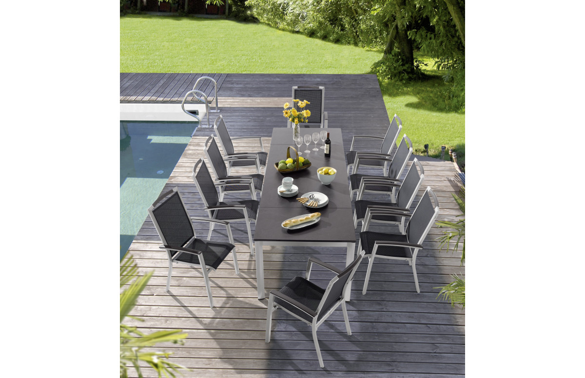 Ensemble table et fauteuils de jardin extensible aluminium/Textilux 10 personnes Trento - Sieger Exclusiv Ensemble table et fauteuils de jardin extensible aluminium/Textilux 10 personnes Trento - Sieger Exclusiv