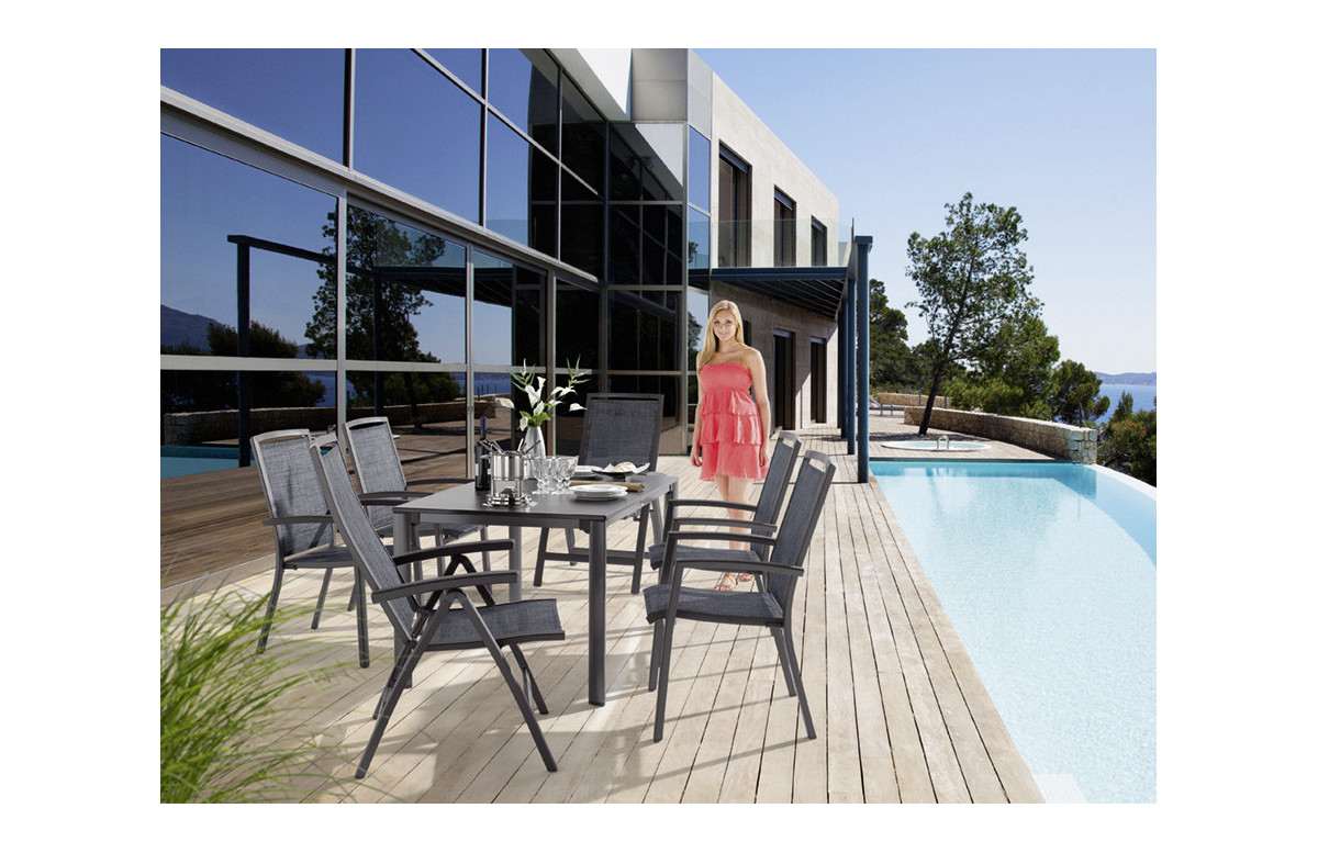 Ensemble table et fauteuils de jardin inclinable aluminium/Textilux 6 personnes Trento - Sieger Exclusiv Ensemble table et fauteuils de jardin inclinable aluminium/Textilux 6 personnes Trento - Sieger Exclusiv