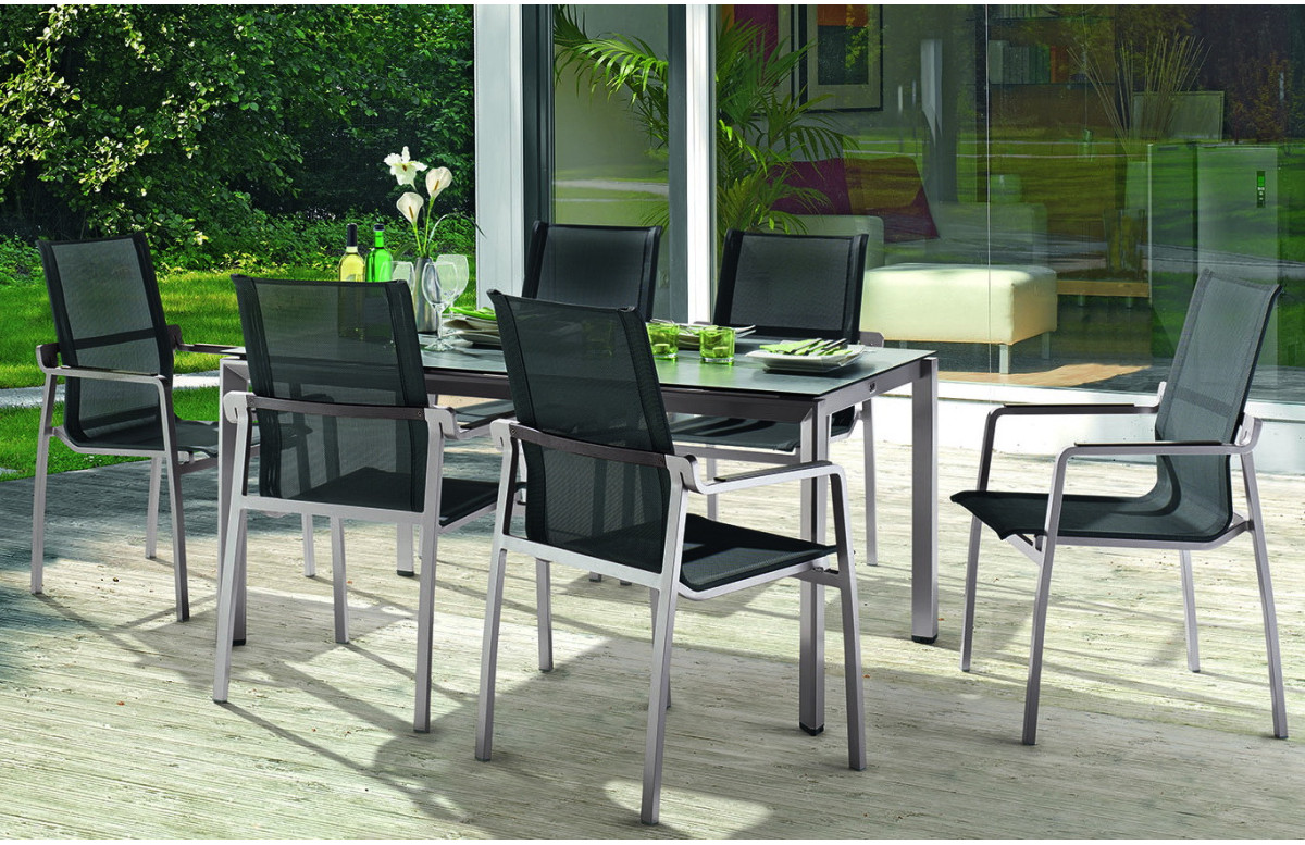 Ensemble table et fauteuils de jardin aluminium/Textilux 6 personnes Yara - Sieger Exclusiv Ensemble table et fauteuils de jardin aluminium/Textilux 6 personnes Yara - Sieger Exclusiv