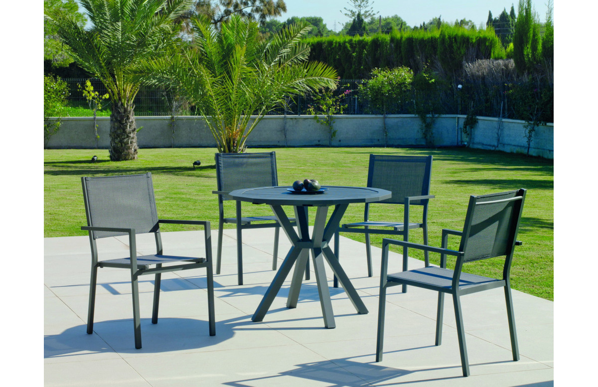 Table ronde salon de jardin 4 personnes en aluminium - Baracoa - Hevea Table ronde salon de jardin 4 personnes en aluminium - Baracoa - Hevea