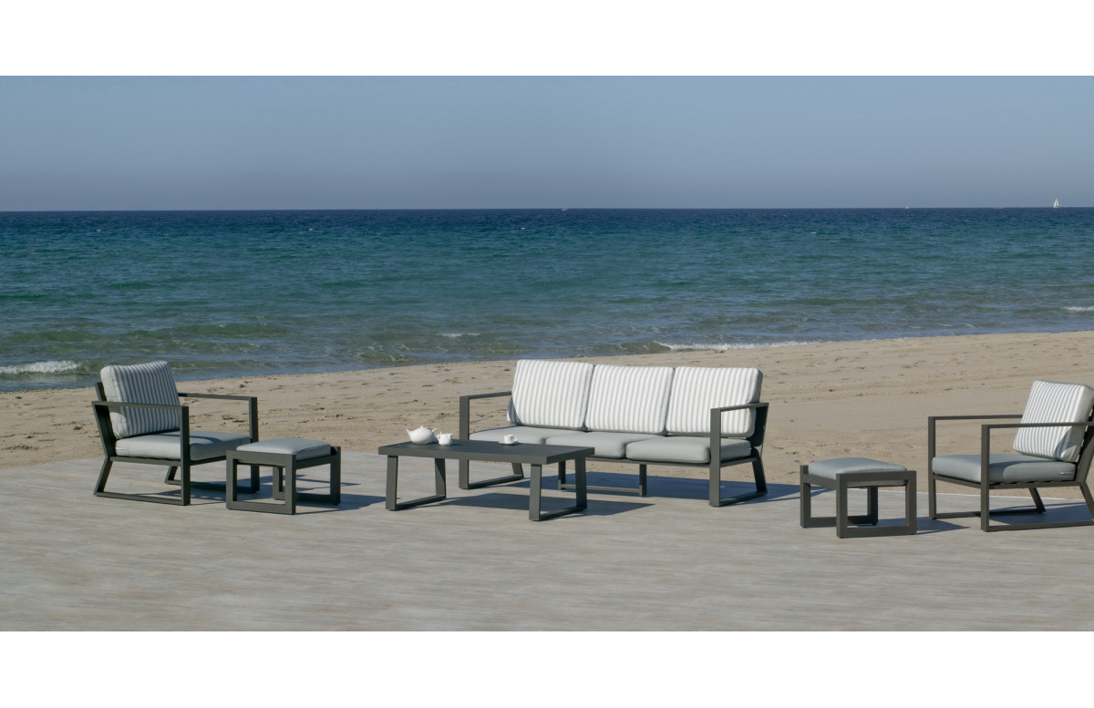 Salon de jardin bas 7 personnes en aluminium et Dralonlux - Bolonia - anthracite - Hevea Salon de jardin bas 7 personnes en aluminium et Dralonlux - Bolonia - anthracite - Hevea