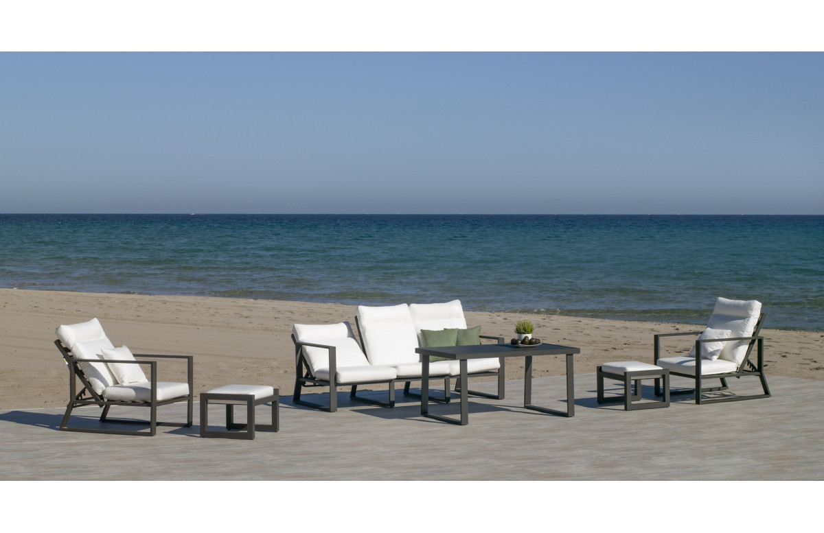 Salon de jardin bas multi-positions 7 personnes en aluminium et Dralon - Bolonia - anthracite - Hevea