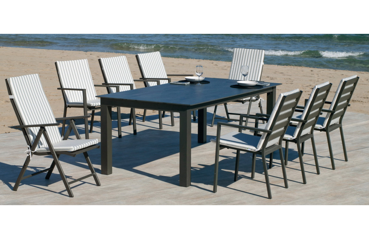 Table salon de jardin 8 personnes en aluminium et HPL - Camelia - Hevea Table salon de jardin 8 personnes en aluminium et HPL - Camelia - Hevea