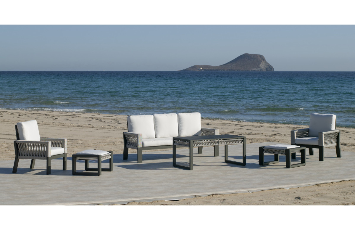 Salon de jardin bas 7 personnes en aluminium et cordage - Estambul - Hevea Salon de jardin bas 7 personnes en aluminium et cordage - Estambul - Hevea