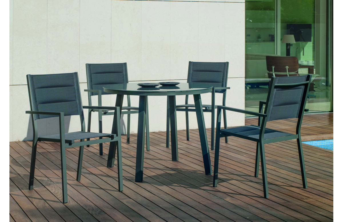 Fauteuil salon de jardin en aluminium et textilène - Milos - Hevea Fauteuil salon de jardin en aluminium et textilène - Milos - Hevea