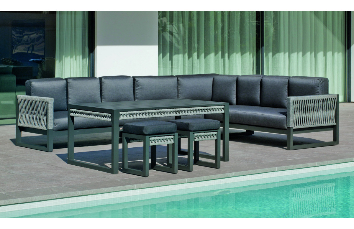 Salon de jardin bas d'angle 9 personnes en aluminium et cordage - Monterrey - Hevea Salon de jardin bas d'angle 9 personnes en aluminium et cordage - Monterrey - Hevea