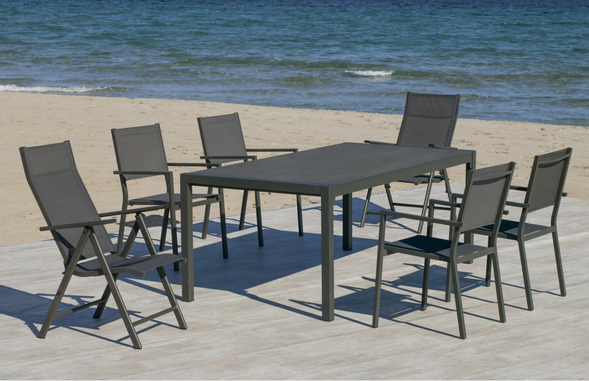 Table salon de jardin 8 personnes en aluminium et HPL - Palma - Hevea Table salon de jardin 8 personnes en aluminium et HPL - Palma - Hevea