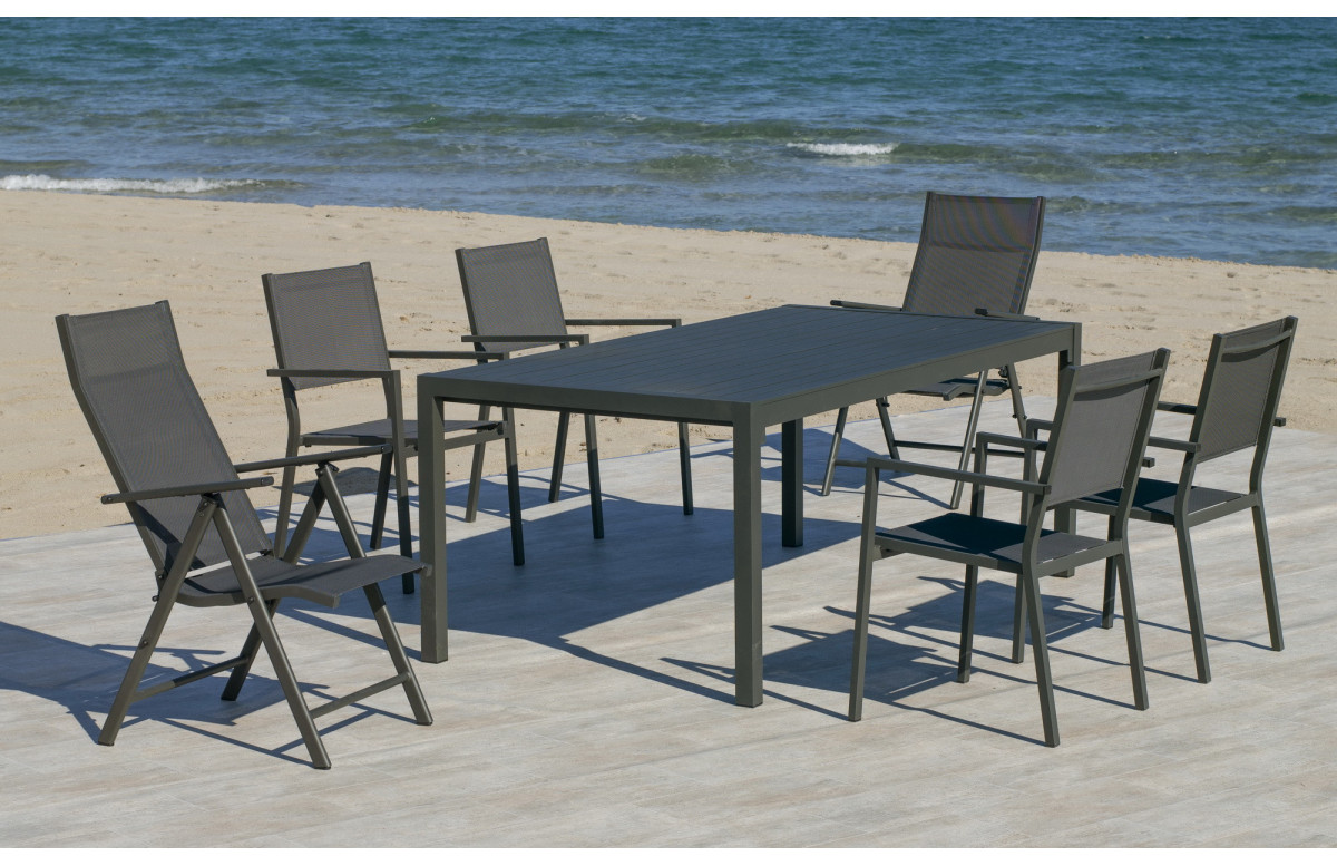 Ensemble table et fauteuils de jardin pliable 6 personnes en aluminium et textilène - Palma roma casablanca - anthracite - Hevea Ensemble table et fauteuils de jardin pliable 6 personnes en aluminium et textilène - Palma roma casablanca - anthracite - Hevea