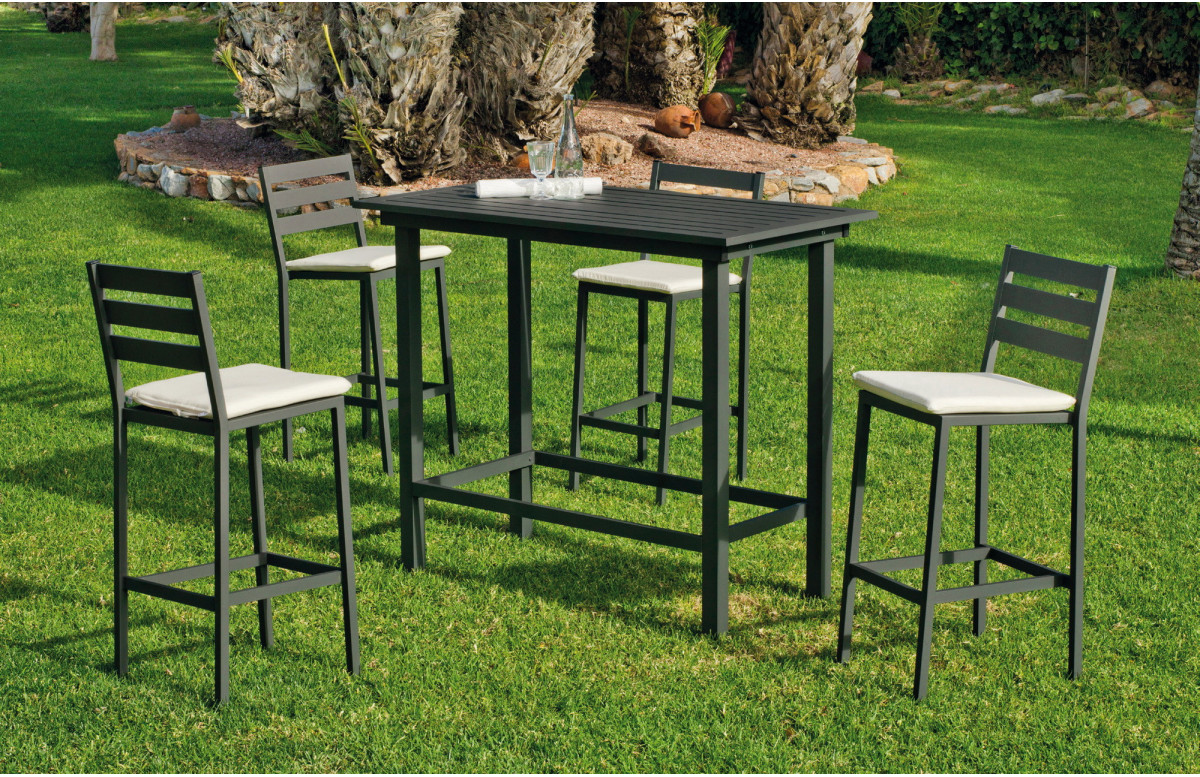 Ensemble haut table et fauteuils de jardin 4 personnes en aluminium et Dralon - Tropea - Hevea Ensemble haut table et fauteuils de jardin 4 personnes en aluminium et Dralon - Tropea - Hevea