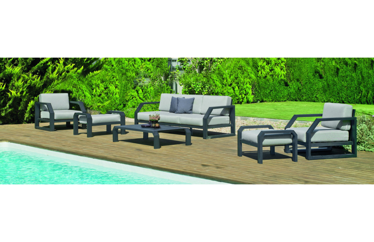 Salon de jardin bas 6 personnes en aluminium et Dralonlux - Zafiro - Hevea Salon de jardin bas 6 personnes en aluminium et Dralonlux - Zafiro - Hevea