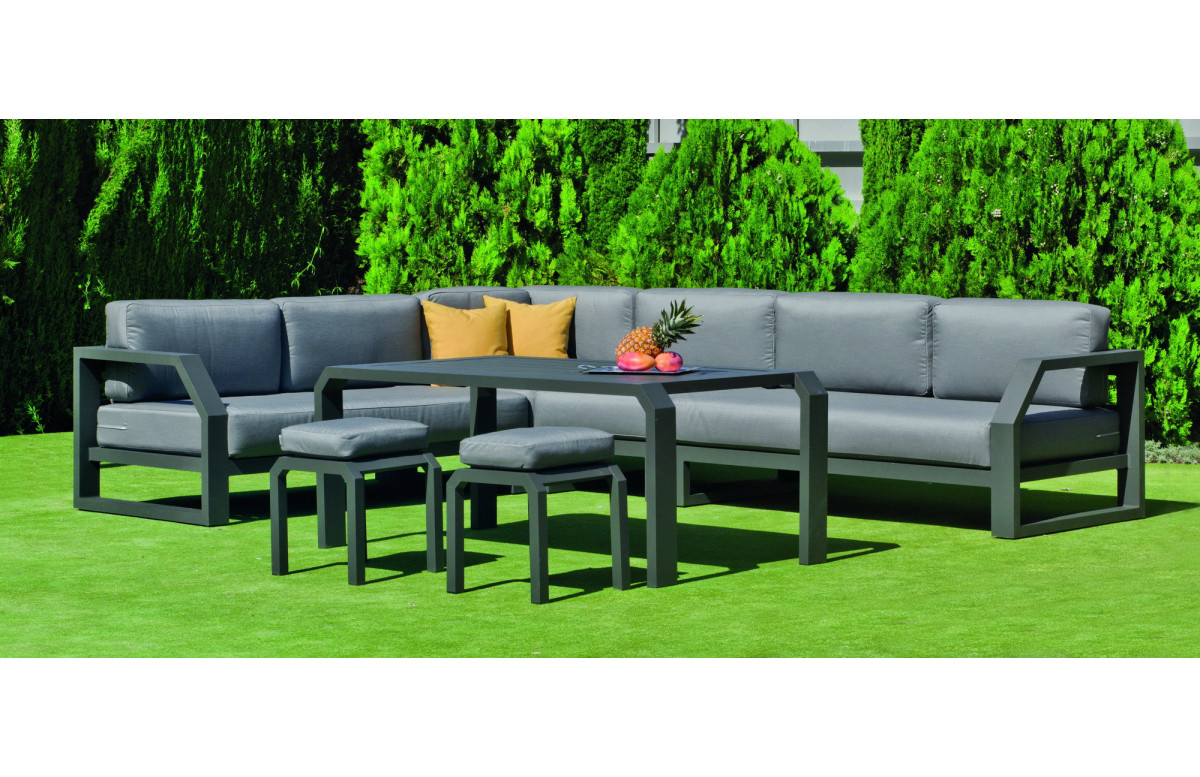 Salon de jardin bas d'angle 8 personnes en aluminium et Dralonlux - Zafiro - anthracite - Hevea Salon de jardin bas d'angle 8 personnes en aluminium et Dralonlux - Zafiro - anthracite - Hevea