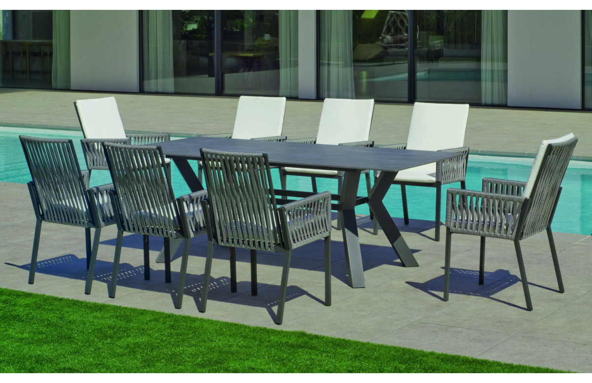 Ensemble table et fauteuils de jardin 8 personnes en aluminium et Neolith - Veneto /catania - Hevea Ensemble table et fauteuils de jardin 8 personnes en aluminium et Neolith - Veneto /catania - Hevea