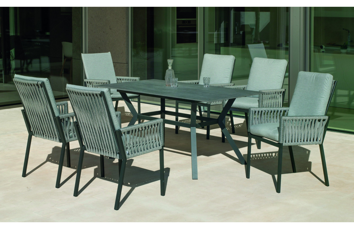 Ensemble table et fauteuils de jardin 6 personnes en aluminium et Neolith - Veneto /catania - Hevea Ensemble table et fauteuils de jardin 6 personnes en aluminium et Neolith - Veneto /catania - Hevea