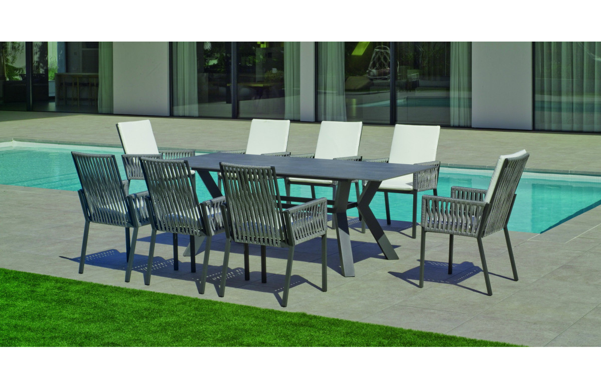 Table salon de jardin 8 personnes en aluminium et Neolith - Veneto - Hevea Table salon de jardin 8 personnes en aluminium et Neolith - Veneto - Hevea