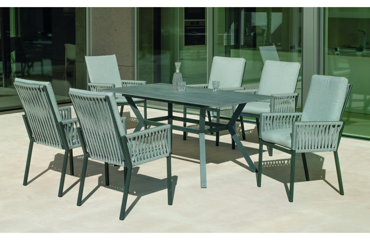 Table salon de jardin 6 personnes en aluminium et Neolith - veneto - Hevea Table salon de jardin 6 personnes en aluminium et Neolith - veneto - Hevea