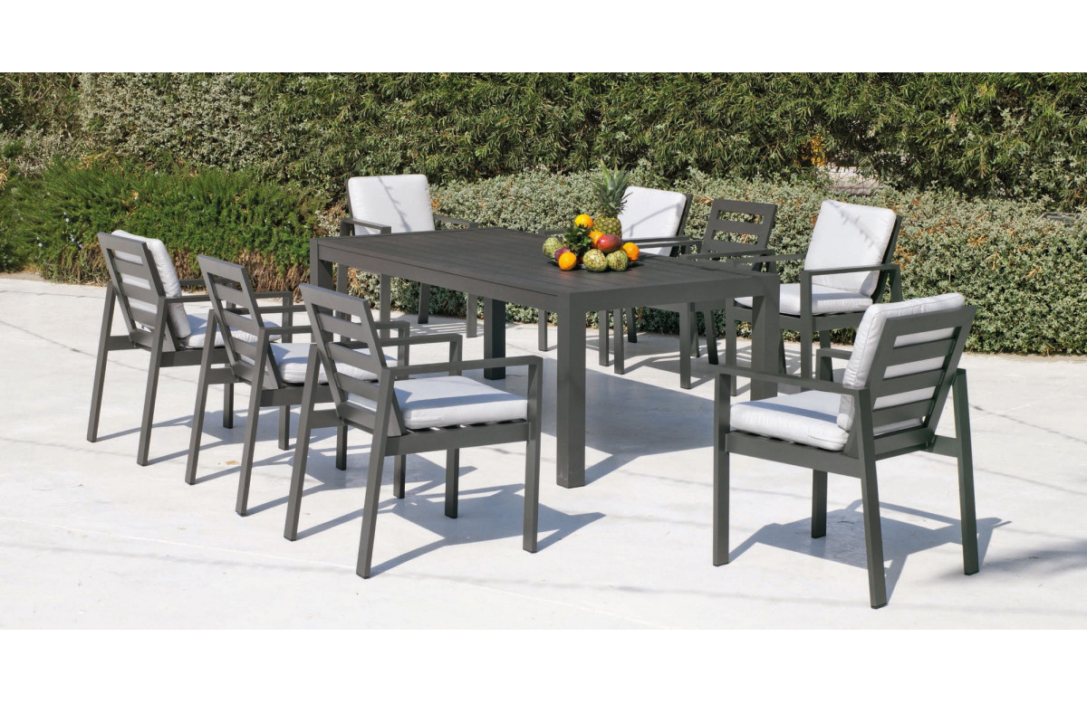 Ensemble table et fauteuils de jardin 8 personnes en aluminium et Dralon - Camelia - Hevea Ensemble table et fauteuils de jardin 8 personnes en aluminium et Dralon - Camelia - Hevea