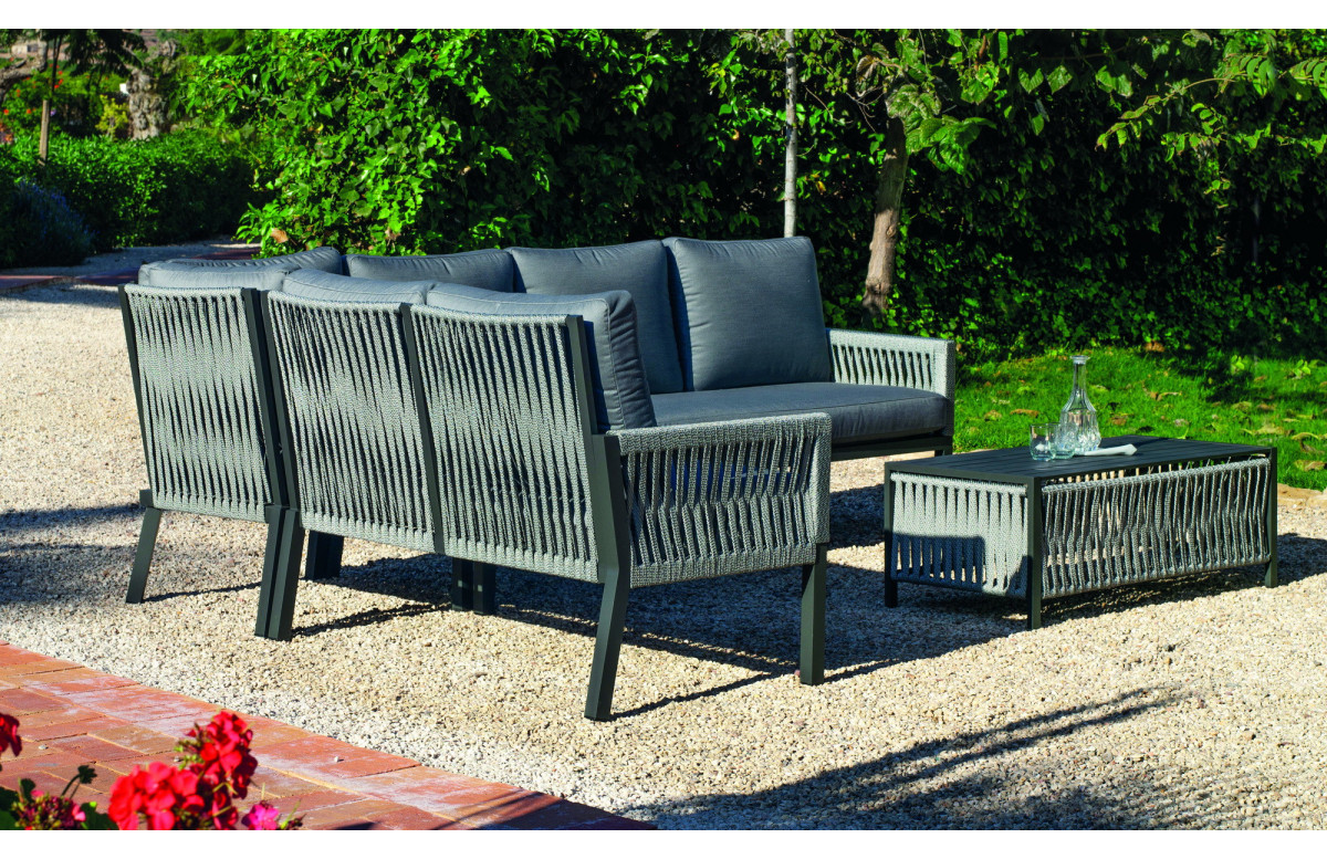 Salon de jardin bas d'angle 6 personnes en aluminium et cordage - Havana - Hevea Salon de jardin bas d'angle 6 personnes en aluminium et cordage - Havana - Hevea