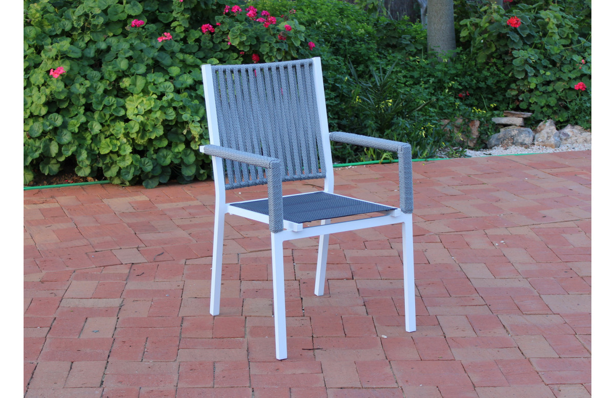 Fauteuil salon de jardin en aluminium et cordage - Belmond - blanc - Hevea Fauteuil salon de jardin en aluminium et cordage - Belmond - blanc - Hevea