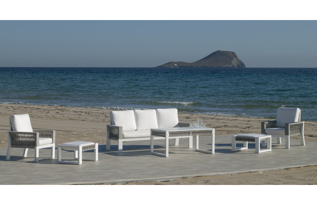 Salon de jardin bas 7 personnes en aluminium et cordage - Estambul - blanc - Hevea Salon de jardin bas 7 personnes en aluminium et cordage - Estambul - blanc - Hevea