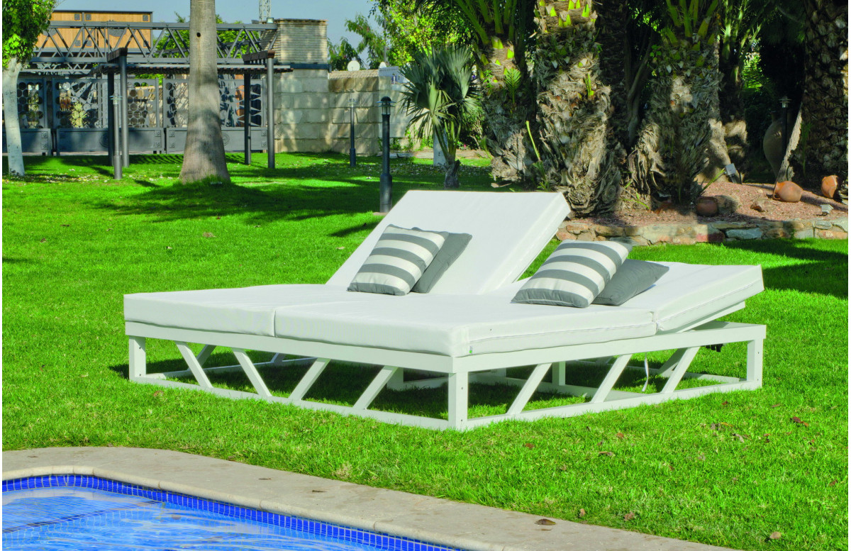 Lit de jardin balinaise multi-positions 2 personnes en aluminium et Dralon - Filipinas - blanc - Hevea Lit de jardin balinaise multi-positions 2 personnes en aluminium et Dralon - Filipinas - blanc - Hevea