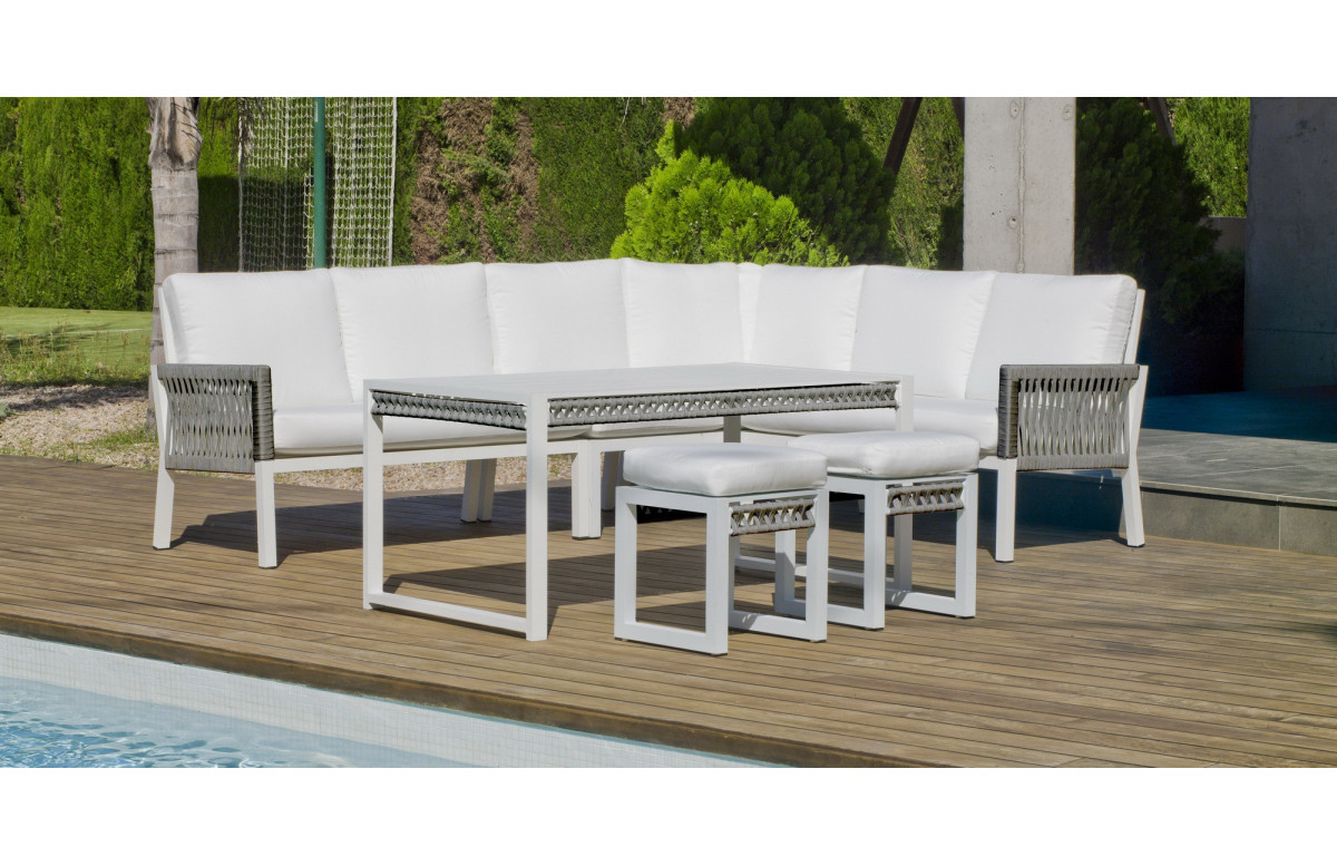 Salon de jardin bas d'angle 8 personnes en aluminium et cordage - Havana - blanc - Hevea Salon de jardin bas d'angle 8 personnes en aluminium et cordage - Havana - blanc - Hevea