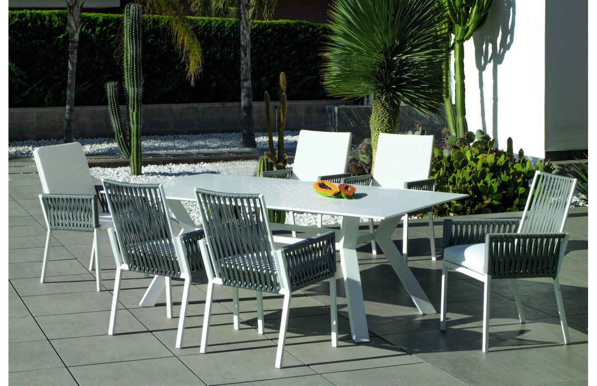 Table salon de jardin 6 personnes en aluminium et Krion - Andes - blanche - Hevea Table salon de jardin 6 personnes en aluminium et Krion - Andes - blanche - Hevea