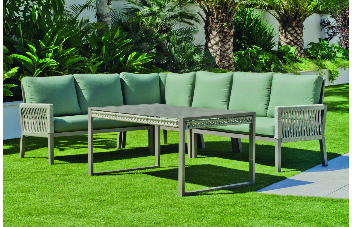 Salon de jardin bas d'angle 6 personnes en aluminium et cordage - Havana - champagne - Hevea Salon de jardin bas d'angle 6 personnes en aluminium et cordage - Havana - champagne - Hevea