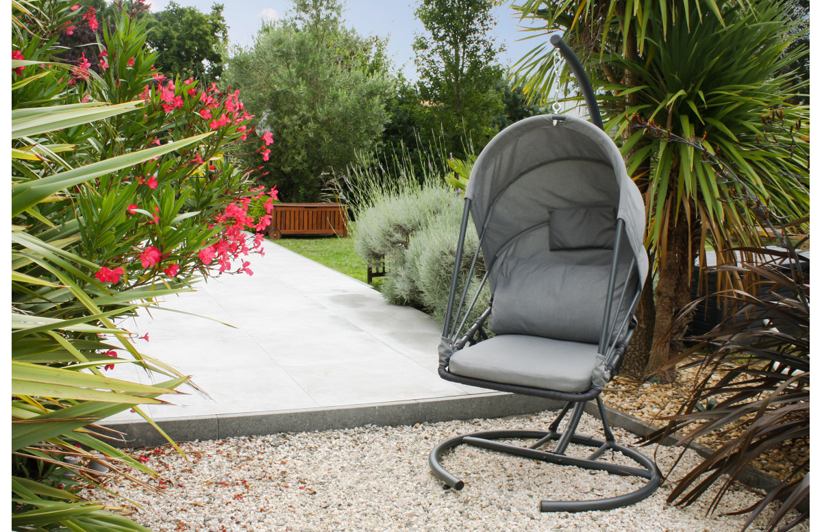 Fauteuil suspendu de jardin pliable LACANAU avec coussins Gris DCB GARDEN Fauteuil suspendu de jardin pliable LACANAU avec coussins Gris DCB GARDEN