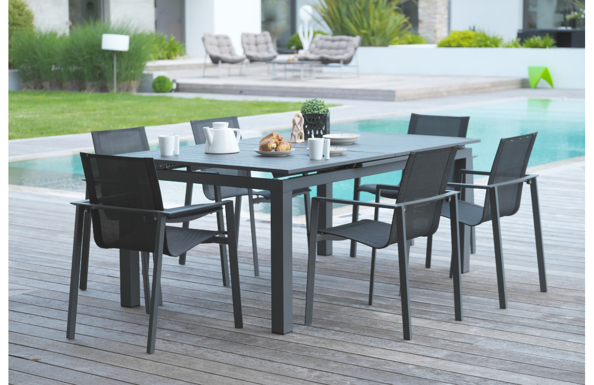 Ensemble table et fauteuils de jardin avec rallonge 6 personnes DCB Garden MIAMI