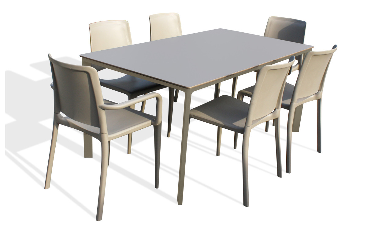 Ensemble table et chaises empilables de jardin 6 personnes Ezpeleta Meet-Hall Ensemble table et chaises empilables de jardin 6 personnes Ezpeleta Meet-Hall