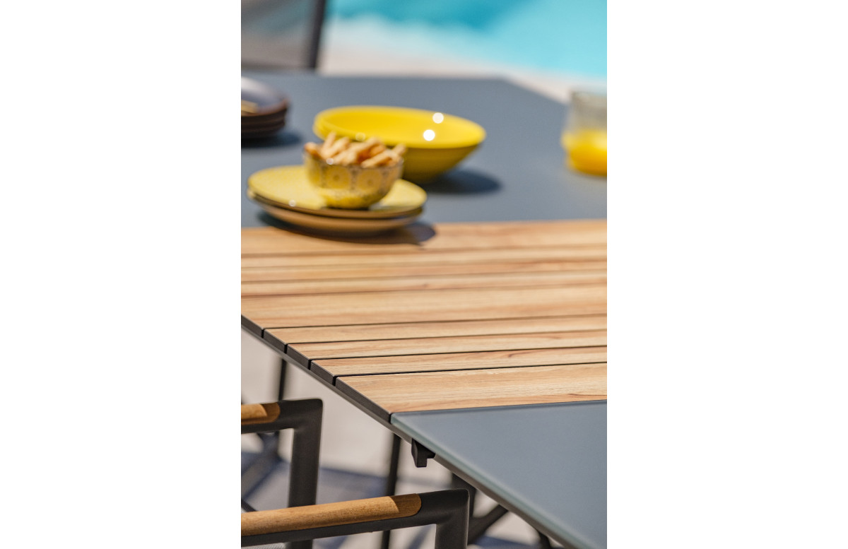 Table de jardin 6 personnes en aluminium et HPL imitation bois Paris Garden HONFLEUR Table de jardin 6 personnes en aluminium et HPL imitation bois Paris Garden HONFLEUR