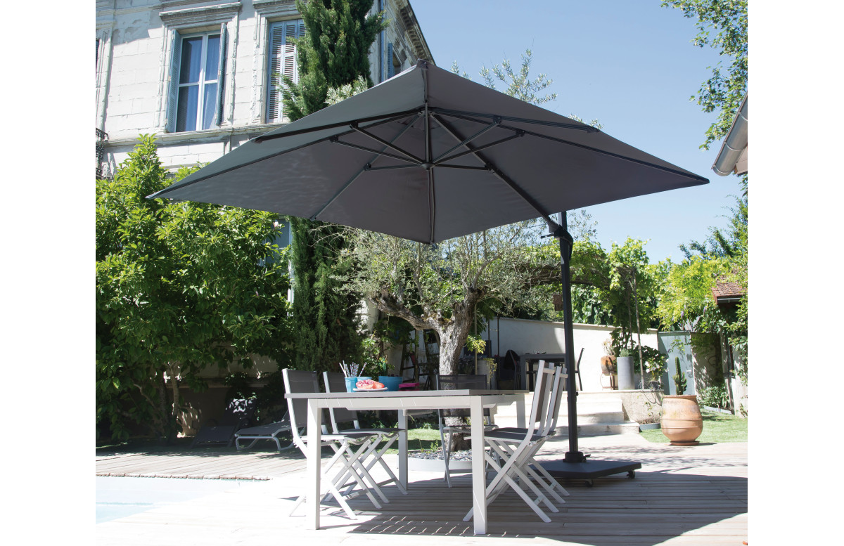 Parasol de jardin carré déporté inclinable 300X300 en aluminium et polyester - Alizé Parasol de jardin carré déporté inclinable 300X300 en aluminium et polyester - Alizé