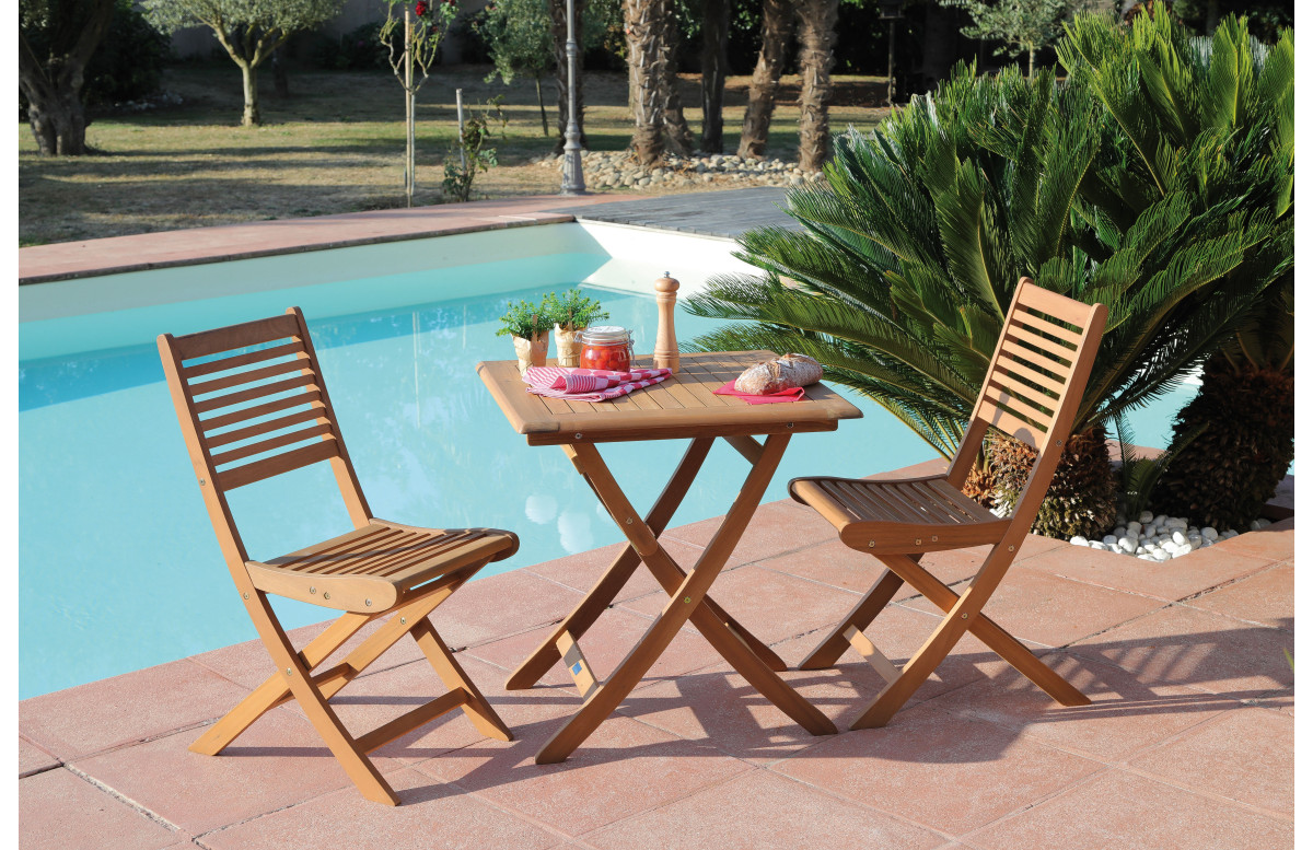 Table pliante de jardin en bois 2 personnes - SOPHIE aspect teck - Alizé Table pliante de jardin en bois 2 personnes - SOPHIE aspect teck - Alizé