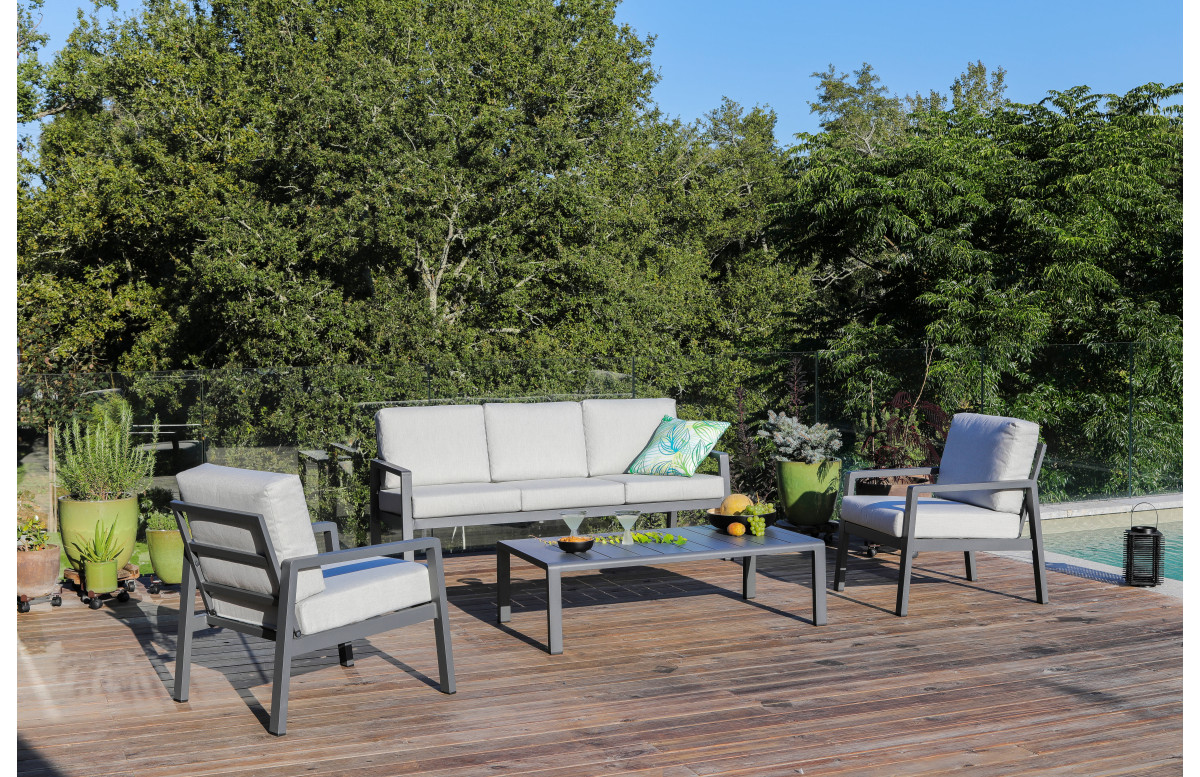 Salon de jardin bas en aluminium 5 personnes - OCEANE gris - Alizé Salon de jardin bas en aluminium 5 personnes - OCEANE gris - Alizé