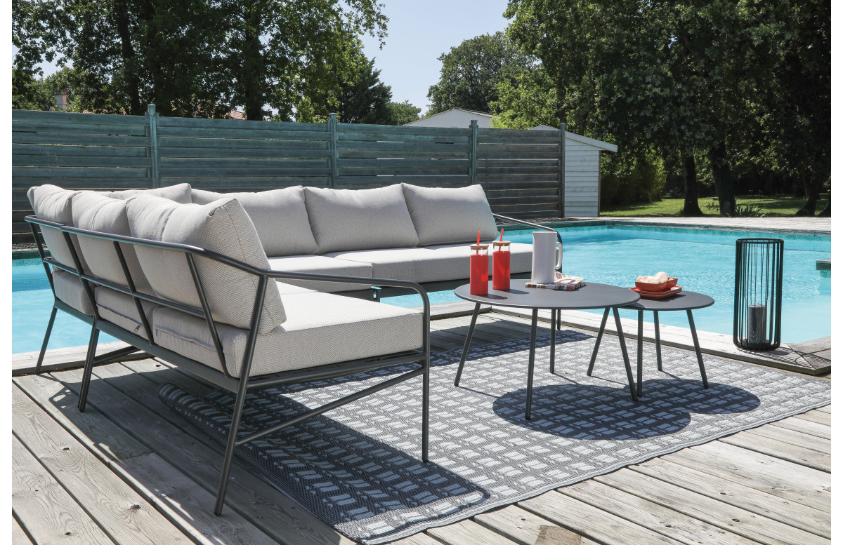 Salon de jardin bas en acier 5-6 personnes - NOA ANGLE graphite - Alizé Salon de jardin bas en acier 5-6 personnes - NOA ANGLE graphite - Alizé