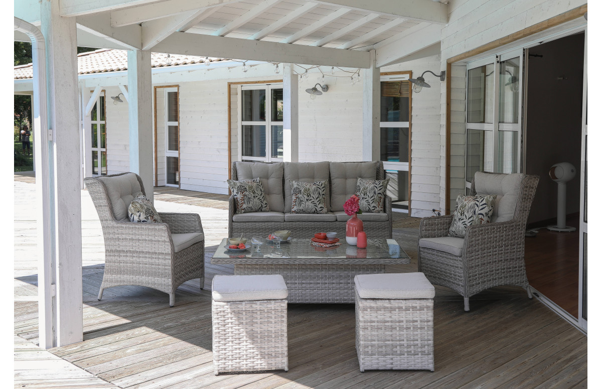 Salon de jardin bas en aluminium et verre 7 personnes - Noirmoutier beige - ProLoisirs Salon de jardin bas en aluminium et verre 7 personnes - Noirmoutier beige - ProLoisirs
