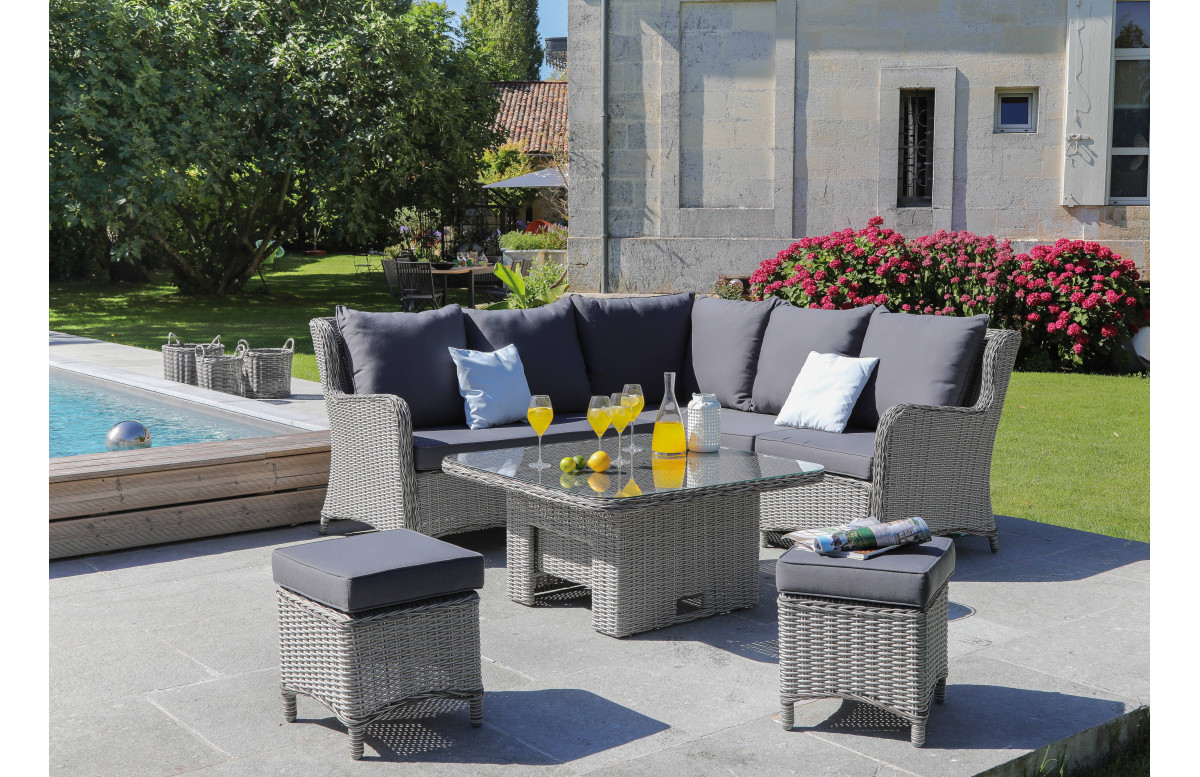Salon de jardin bas en aluminium et verre 6 personnes - TOULON - ProLoisirs Salon de jardin bas en aluminium et verre 6 personnes - TOULON - ProLoisirs