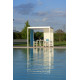 Pergola 3X3 en aluminium avec toit ajouré et tissu PVC ombrageant coulissant Leucos - Crema Outdoor
